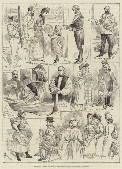 Bocetos en la inauguración de la Exposición Internacional de Pesca de Alfred Courbould